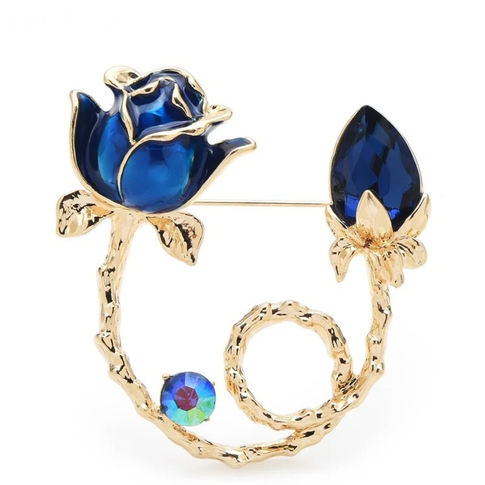 GOLD ENAMEL BLUE ROSE 🌹 BROOCH/PIN